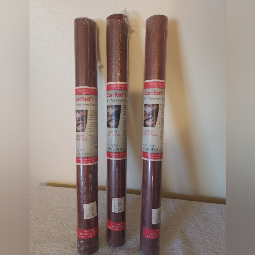 Con-Tact Ultra Self-Adhesive Covering 18in × 15ft Cherry 3 Rolls New In Wrapping